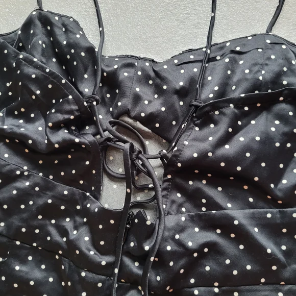 Zara Satin Polka Dot Midi Dress Black and White Slit Skirt Small - Picture 5 of 11